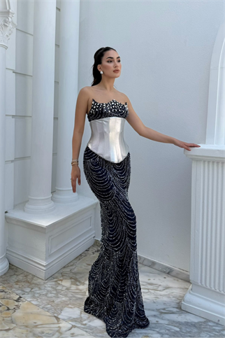 Leyan Boncuk İşleme Korse Detay Abiye 309