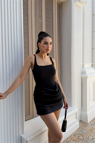 Lina Kare Yaka Mini Tasarım Elbise 7895