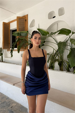 Lina Kare Yaka Mini Tasarım Elbise 7895