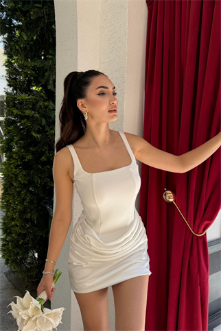 Lina Kare Yaka Mini Tasarım Elbise 7895