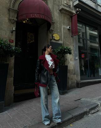 Lua İçi Kürklü Oversize Deri Kaban 9563 SİYAH