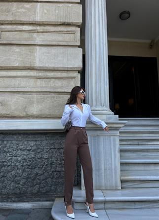 Mabel Paça Düğmeli Pantolon 22359 ACI KAHVE