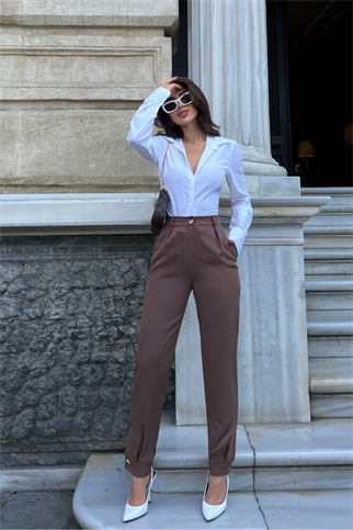 Mabel Paça Düğmeli Pantolon 22359 ACI KAHVE