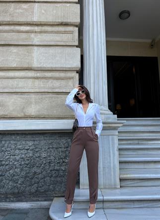 Mabel Paça Düğmeli Pantolon 22359 ACI KAHVE