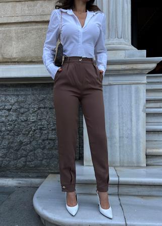 Mabel Paça Düğmeli Pantolon 22359 ACI KAHVE