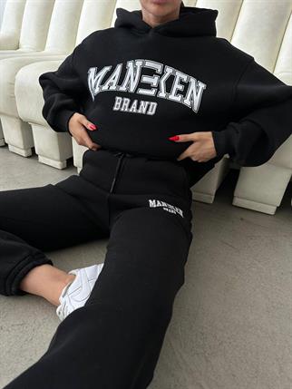 Maneken Baskı Kapüşonlu Üç İplik Takım 2001 SİYAH
