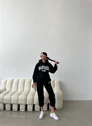 Maneken Baskı Kapüşonlu Üç İplik Takım 2001 SİYAH