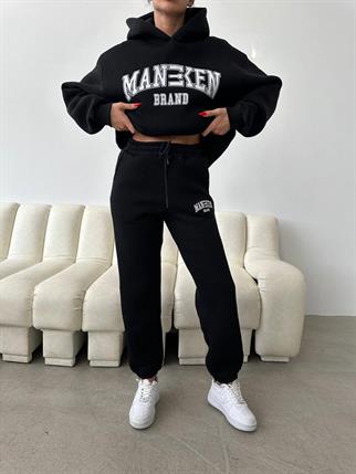 Maneken Baskı Kapüşonlu Üç İplik Takım 2001 SİYAH