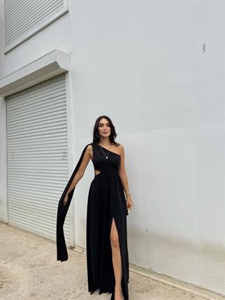Manolya Bel Detay Tek Kol Abiye 582603 SİYAH