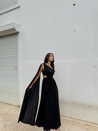 Manolya Bel Detay Tek Kol Abiye 582603 SİYAH