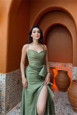 Maral Straplez Ön Detay Yırtmaçlı Abiye 1184 