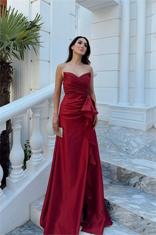 Maral Straplez Ön Detay Yırtmaçlı Abiye 1184 