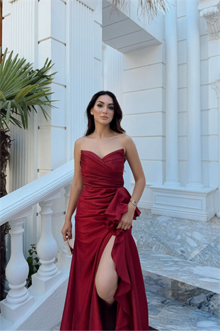 Maral Straplez Ön Detay Yırtmaçlı Abiye 1184 