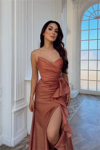 Maral Straplez Ön Detay Yırtmaçlı Abiye 1184 