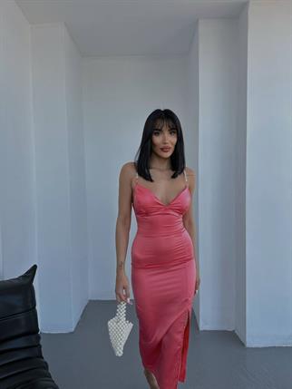 Melisa Aksesuar Askı Dekolte Yırtmaçlı Elbise 7845 PUBRA