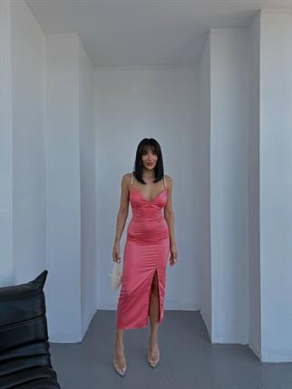 Melisa Aksesuar Askı Dekolte Yırtmaçlı Elbise 7845 PUBRA