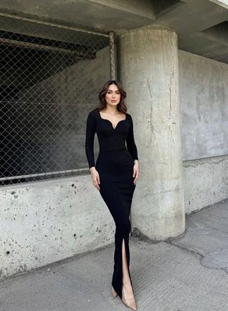 Miranda Simli Yırtmaç Detaylı Abiye 583093 SİYAH