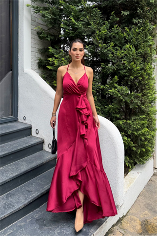 Missy Volanlı Abiye BORDO A3X