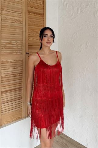 Modia Saçaklı Mini Elbise 9350 KIRMIZI