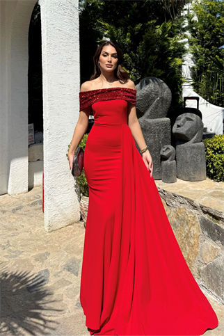 Myra Madonna Yaka Kuyruklu Abiye 583194 KIRMIZI