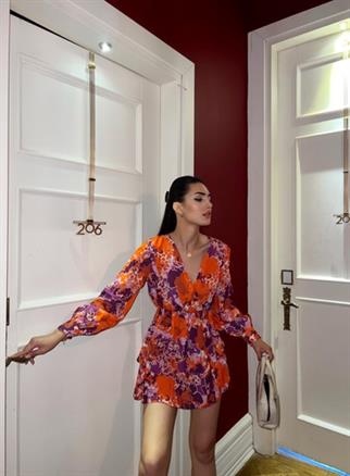 Napoli Desenli Elbise 1785 TURUNCU