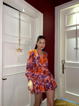 Napoli Desenli Elbise 1785 TURUNCU