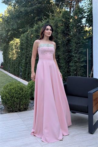 Nayla İp Askılı Taşlı Abiye 306