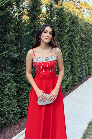 Nayla İp Askılı Taşlı Abiye 306