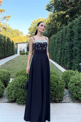 Nayla İp Askılı Taşlı Abiye 306