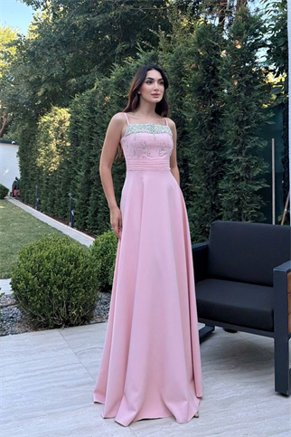 Nayla İp Askılı Taşlı Abiye 306