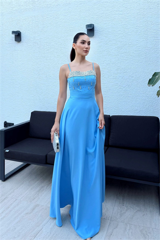 Nayla İp Askılı Taşlı Abiye 306
