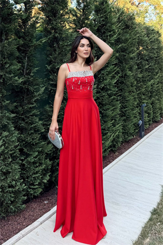 Nayla İp Askılı Taşlı Abiye 306