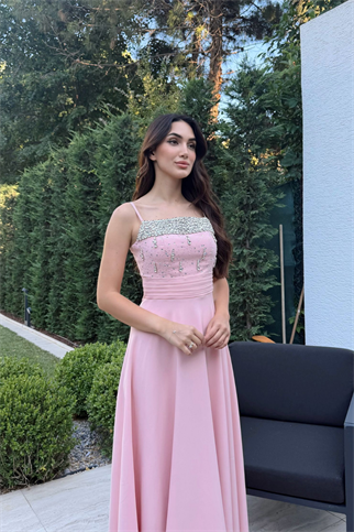 Nayla İp Askılı Taşlı Abiye 306