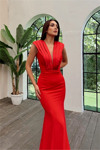 Nelie V Yaka Balık Abiye 4704 KIRMIZI