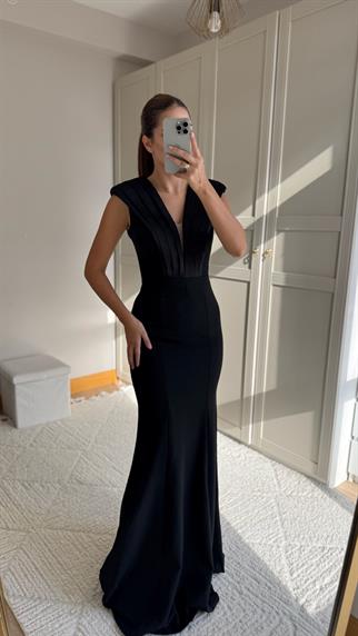 Nelie V Yaka Balık Abiye 4704 SİYAH
