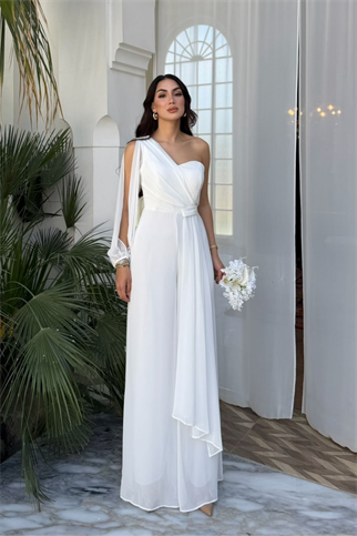 Nera Tek Kol Bağlamalı Şifon Tulum 9389