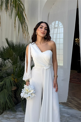 Nera Tek Kol Bağlamalı Şifon Tulum 9389