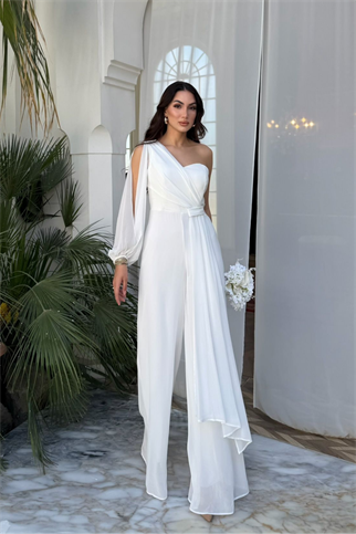 Nera Tek Kol Bağlamalı Şifon Tulum 9389