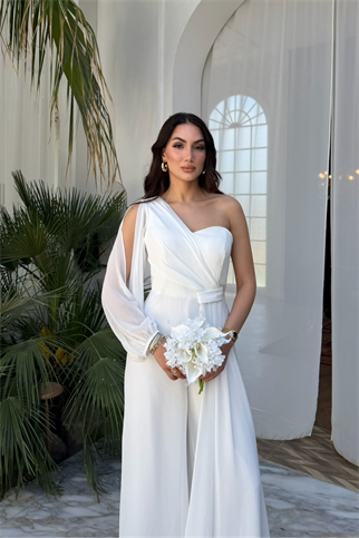 Nera Tek Kol Bağlamalı Şifon Tulum 9389