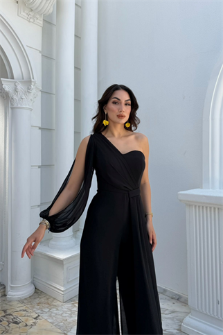 Nera Tek Kol Bağlamalı Şifon Tulum 9389