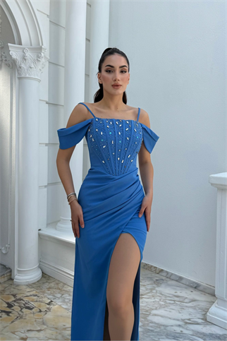 Neva Kayık Yaka Yırtmaçlı Abiye 1178