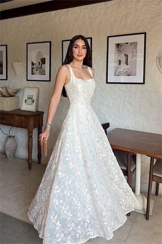 Nevra Kalın Askılı Çiçekli Midi Elbise 00639