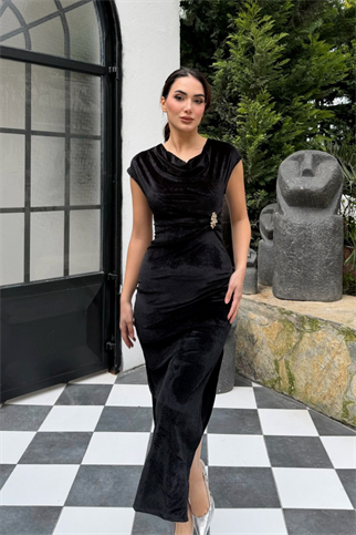 Noah Kadife Toka Detay Midi Elbise 3918