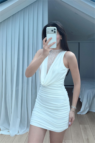 Nutty Degaje Yaka Güpür Mini Elbise 4110