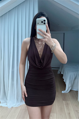 Nutty Degaje Yaka Güpür Mini Elbise 4110