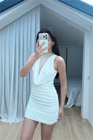 Nutty Degaje Yaka Güpür Mini Elbise 4110