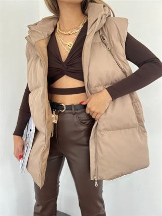 Oversize Fermuar Detay Kapitone Şişme Yelek BEJ  z1x 2023