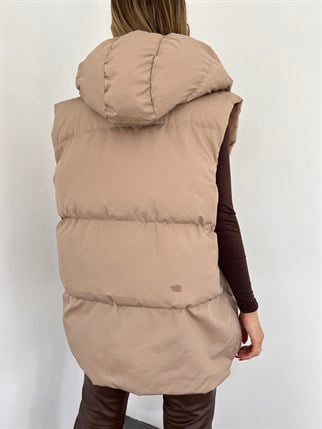 Oversize Fermuar Detay Kapitone Şişme Yelek BEJ  z1x 2023
