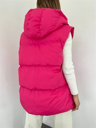 Oversize Fermuar Detay Kapitone Şişme Yelek FUŞYA XX Z1
