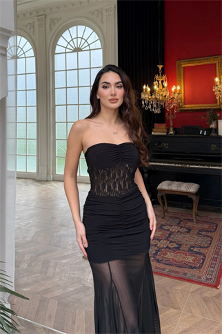 Owang Transparan Tül Detay Elbise 4134 